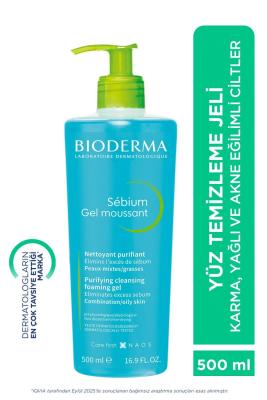 Bioderma Sebium Foaming Gel Karma, Yağlı ve Akne Eğilimli Ciltler İçin Yüz ve Vücut Temizleme Jeli 500 ml