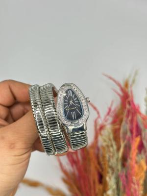 Bvlgari Gümüş Siyah Kadran Yılan Saat  S617