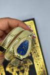 Bvlgari Gold- Mavi Kadran Taşlı Yılan Saat  S404