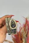Bvlgari Gold -Gümüş Siyah Kadran Yılan Saat  S620