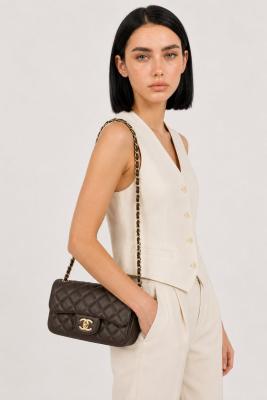 Chanel Pre-Owned Classic Flap Acı Kahve Kapitone Deri Kadın Omuz Çantası VLT-455