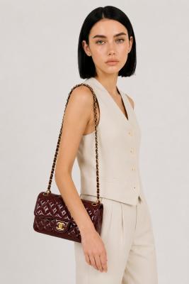 Chanel Pre-Owned Classic Flap Bordo Kapitone Deri Kadın Omuz Çantası VLT-456