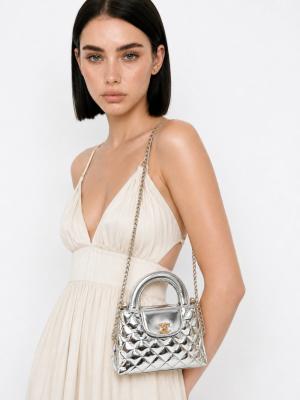Chanel Small Kelly Metalik Gri Kapitone Deri Çanta VLT-513