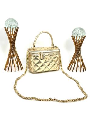 Chanel Vanity Case With Miror Metalik Gold Kadın Çanta VLT327