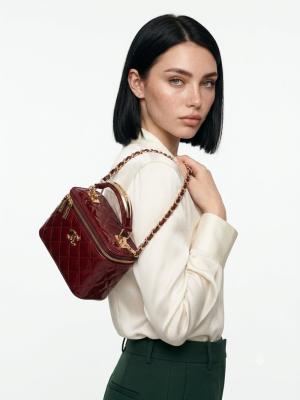 Chanel Vanity Case Aynalı Orta Boy Bordo Omuz Çantası VLT-421