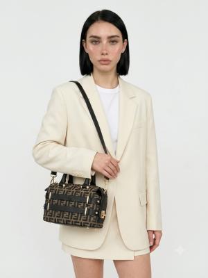 Fendi FF Monogram Kahverengi Boston Kadın Omuz Çantası VLT-414