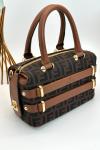 Fendi FF Monogram Kahverengi Boston Kadın Omuz Çantası VLT-414