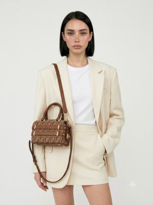 Fendi FF Monogram Kiremit Boston Kadın Omuz Çantası VLT-415