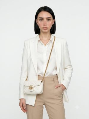 Gucci GG Beyaz Marmont Matelasse Mini Omuz Çantası VLT-478