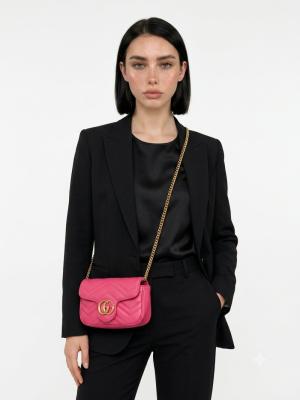 Gucci GG Pembe Marmont Matelasse Mini Omuz Çantası VLT-479