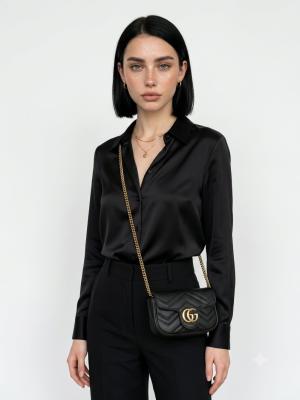 Gucci GG Siyah Marmont Matelasse Mini Omuz Çantası VLT-477