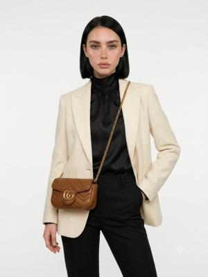 Gucci GG Taba Marmont Matelasse Mini Omuz Çantası VLT-481