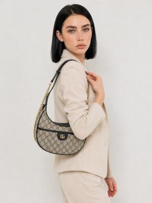 Gucci Ophidia Small GG Kahverengi Supreme Yarım Ay Kadın Omuz Çantası VLT-468