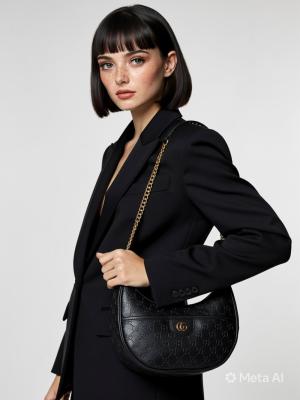 Gucci Ophidia Small GG Siyah Supreme Yarım Ay Kadın Omuz Çantası VLT-469