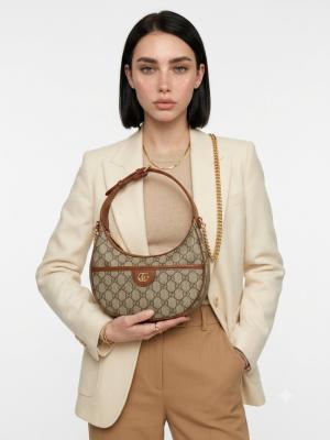 Gucci Ophidia Small GG Ekose Kahve Supreme Yarım Ay Kadın Omuz Çantası VLT-470
