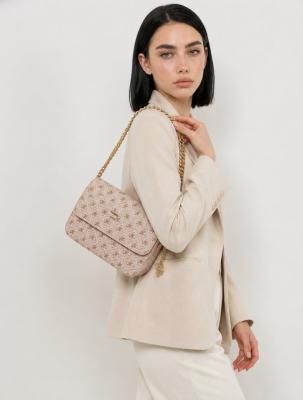 Guess Noelle Bej Pembe Monogram Logolu Zincir Askılı Flap Çanta VLT-466