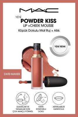 Mac Powder Kiss Lip - Cheek Mousse Dudak ve Yanaklar için Buğulu Mat Ruj - Date-Maker