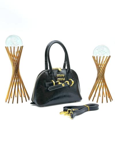 Miu Miu AVENTURE NAPPA TOP HANDLE BAG BLACK PARLAK