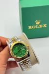 Rolex Gold-Gümüş Yeşil Kadran Kadın Saat | S609-VLL