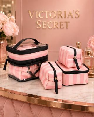 Victoria s Secret Pembe 4 lü Makyaj ve Seyahat Çantası Seti