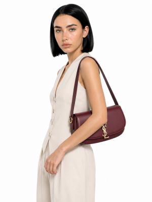 YSL Voltaire Bordo Logolu Deri Baget Omuz Çantası VLT-449