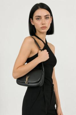 YSL Voltaire Siyah Logolu Deri Baget Omuz Çantası VLT-450