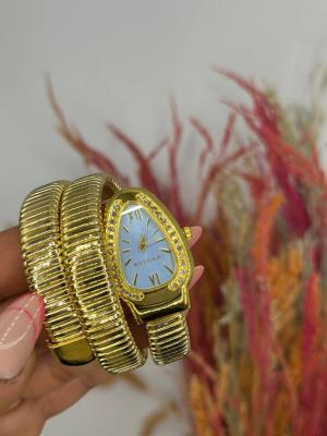 Bvlgari Gold -Mavi Kadran Yılan Saat  S615 Gold