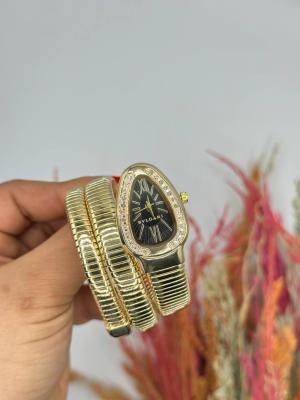 Bvlgari Gold Siyah Kadran Yılan Saat  S616 Gold
