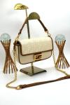 Fendi Baguette Handbag Krem-Kahve Kadın Çanta VLT313 Krem