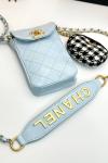 Chanel Bebe Mavisi Askılı Telefon Çantası  VLT-408 Bebe Mavisi
