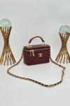 Chanel Vanity Case Aynalı Orta Boy Bordo Omuz Çantası VLT-421 Bordo
