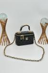 Chanel Vanity Case Siyah Rugan Orta Boy Omuz Çantası VLT-423 Siyah