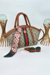 Gucci Ophidia Kahverengi GG Monogram Kadın El ve Omuz Çantası VLT-427 Kahverengi