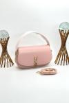 YSL Voltaire Pembe Logolu Deri Baget Omuz Çantası VLT-451 Pembe