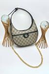Gucci Ophidia Small GG Kahverengi Supreme Yarım Ay Kadın Omuz Çantası VLT-468 Kahverengi