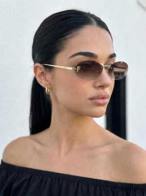 Fendi First Crystal Oval FE4075US Kahverengi Kadın Gözlük G4654-ILY Kahverengi