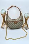 Gucci Ophidia Small GG Ekose Kahve Supreme Yarım Ay Kadın Omuz Çantası VLT-470 Kahverengi
