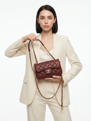 Chanel Pre-Owned Classic Flap Bordo Kapitone Deri Kadın Omuz Çantası VLT-471 Bordo