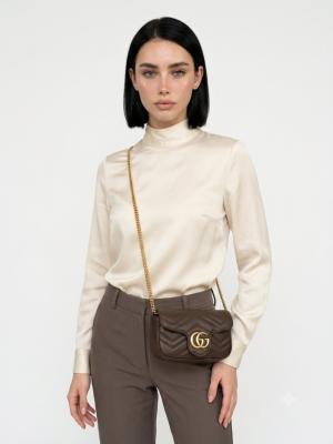 Gucci GG Acı Kahve Marmont Matelasse Mini Omuz Çantası VLT-480 Kahverengi