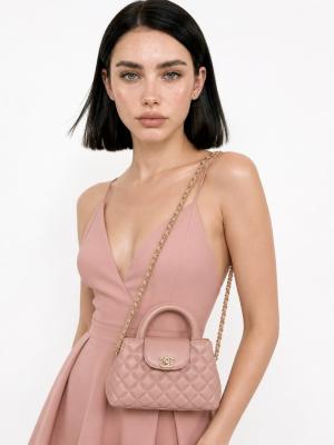 Chanel Small Kelly Pudra Pembe Kapitone Deri Çanta VLT-491 Pembe