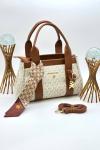 Michael Kors Fularlı Monogram Desenli Kadın Klasik El Çantası VLT-496 Taba