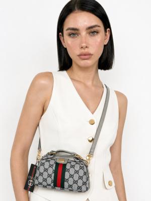 Gucci GG Desenli Mini Vanity Bag (Ayarlanabilir Uzun Askılı) Füme
