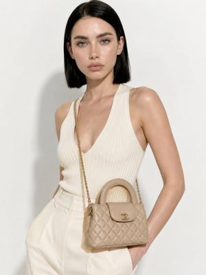 Chanel Small Kelly Krem Pembe Kapitone Deri Çanta VLT-511 Krem